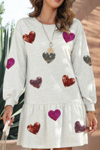 Cute Heart Round Neck Long Sleeve Mini Dress Stylish Dress for Women Girls Simple Charming Dress Stevvex
