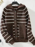 Striped Button Up Long Sleeve Hooded Cardigan - SJB-DIAMOND ELITES