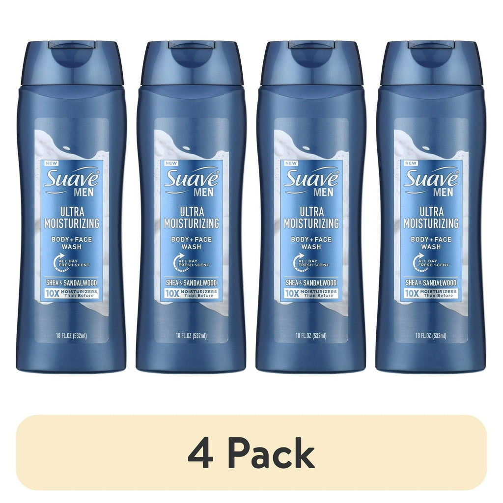 Suave Men Face & Body Wash, with Shea Butter & Coconut Oil, All Skin Types 18 oz(4 pack) EasyOptionXY LLC