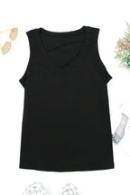 Black Strappy Hollow-out Neck Tank Top - SJB-DIAMOND ELITES