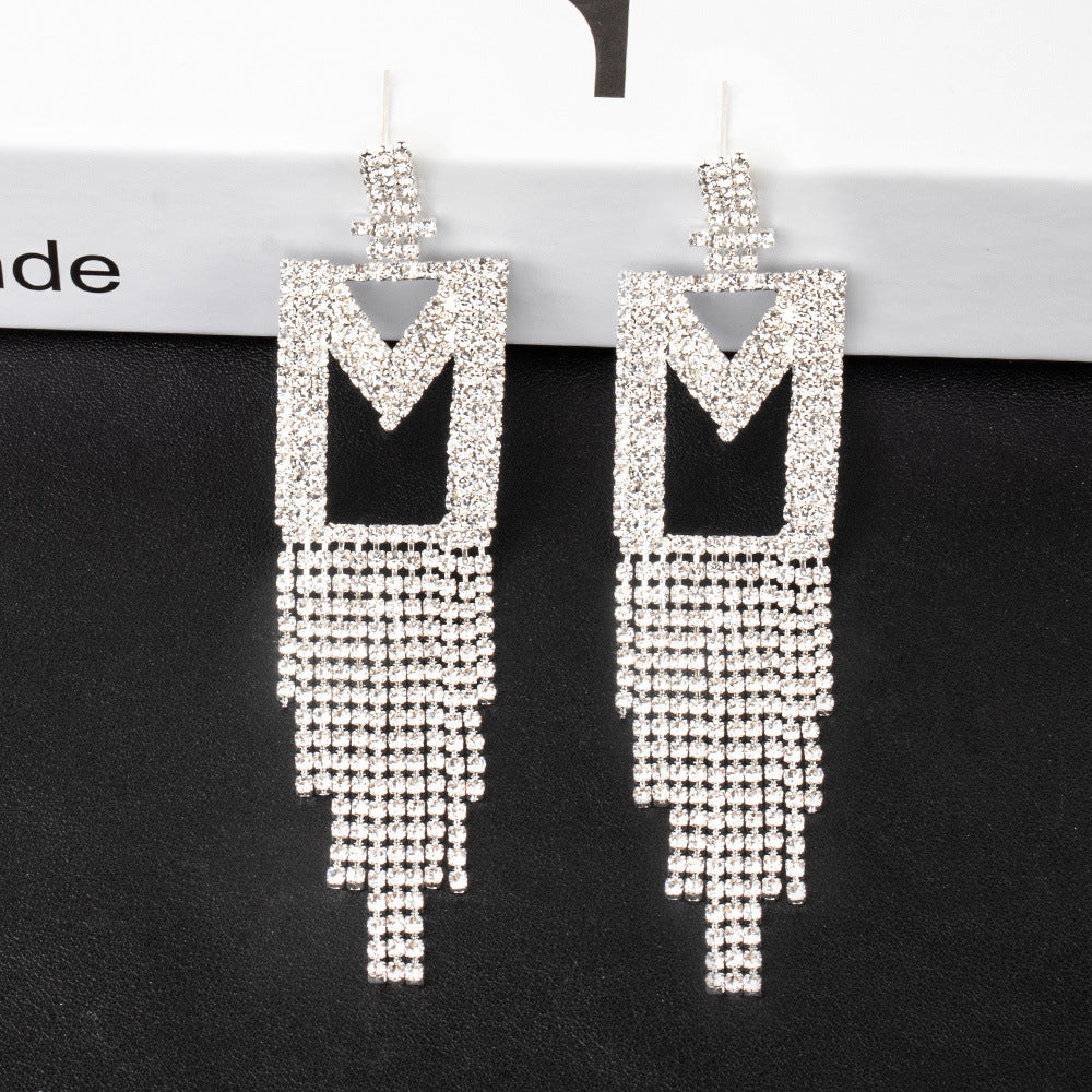 Fashion Jewelry 925 Silver Needle Ornaments Rhinestone Letter B Earrings Banquet Tassel Ear Ornaments Female Pi-Mart
