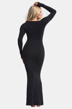 Caramel Built-In Shapewear Dress Square Neck Long Sleeve Maxi Dress Elegant Shapewear Dress For Women