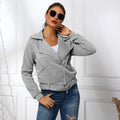 Women's Jacket Oblique Zipper Motorcycle Clothing Hoodie Pi-Mart