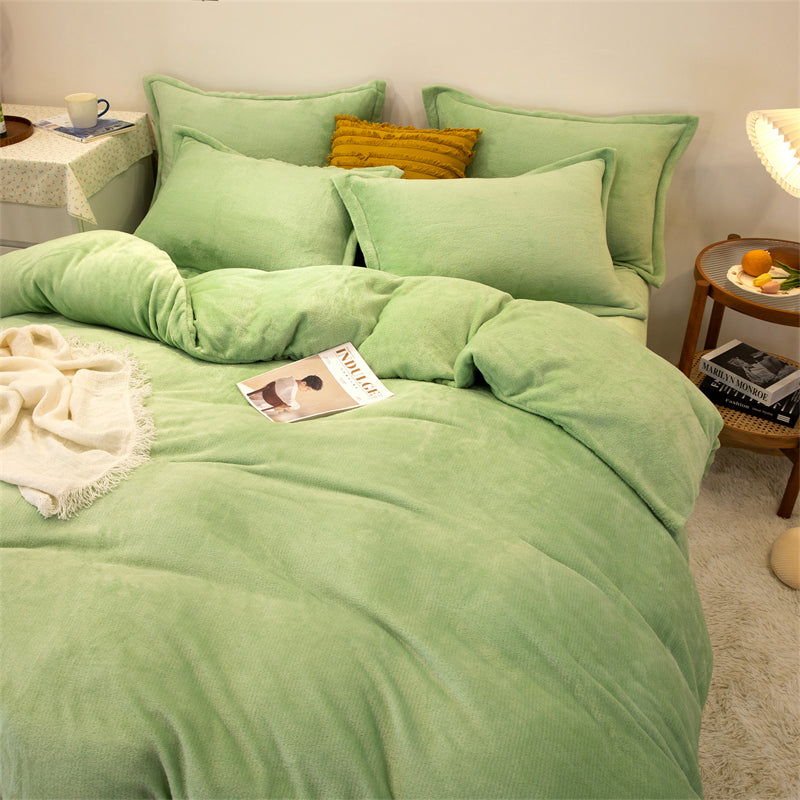 Four-piece Plush Double-sided Fleece Warm Yellow Duvet Cover Pi-Mart
