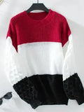 Color Block Round Neck Long Sleeve Sweater - SJB-DIAMOND ELITES