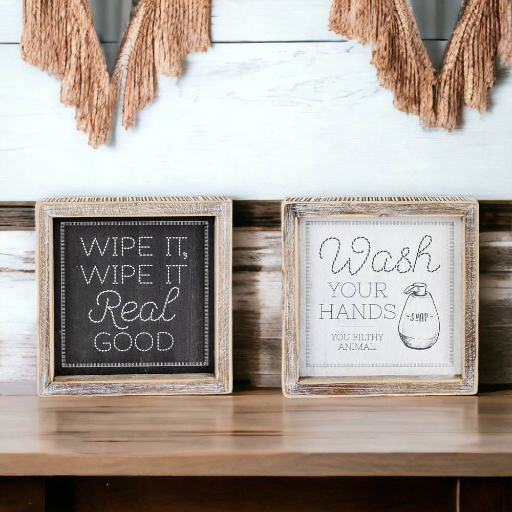 Double Sided Humorous Bathroom Sign Wipe It Real Good Reminder Wash Hands After Use BandsCo Straps
