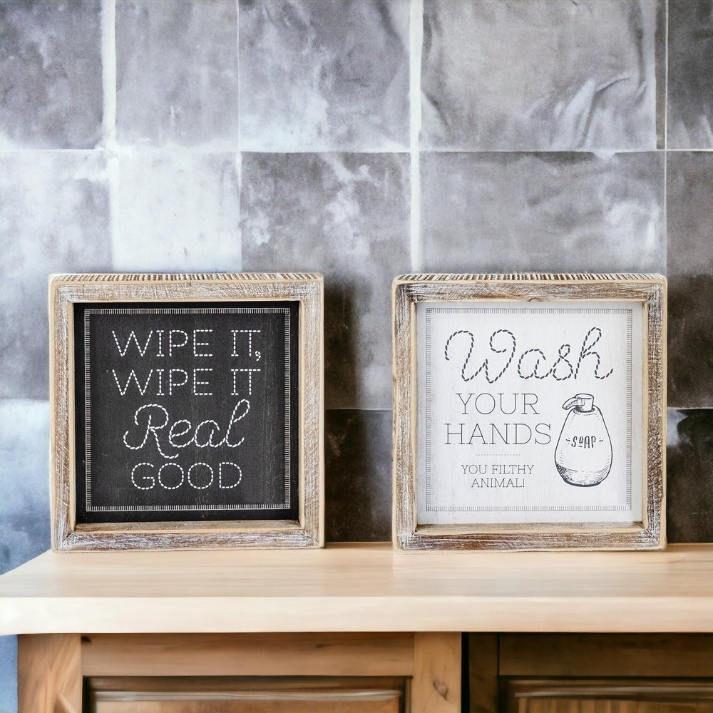 Double Sided Humorous Bathroom Sign Wipe It Real Good Reminder Wash Hands After Use BandsCo Straps