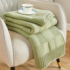 1pc Knit Throw Blanket, White Checkered Throw Blanket For Couch, Soft Cozy Warm Knitted Throw Blanket For Bed Sofa Lootquake LLC