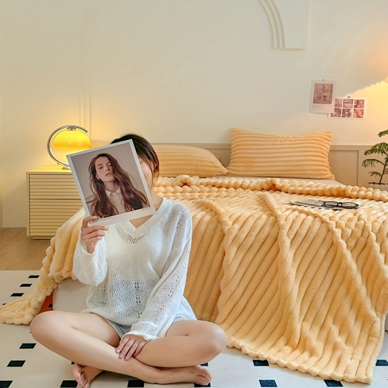 1pc Cozy Double-Sided 3D Rabbit Hair Blanket - Soft, Warm, and Fuzzy for Snuggling Up - Perfect for Office, Outdoor Camping, Sofa, and Gift Giving Lootquake LLC