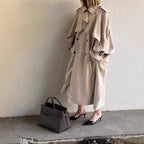 Women's Long Khaki Belted Cape Trench Coat Pi-Mart