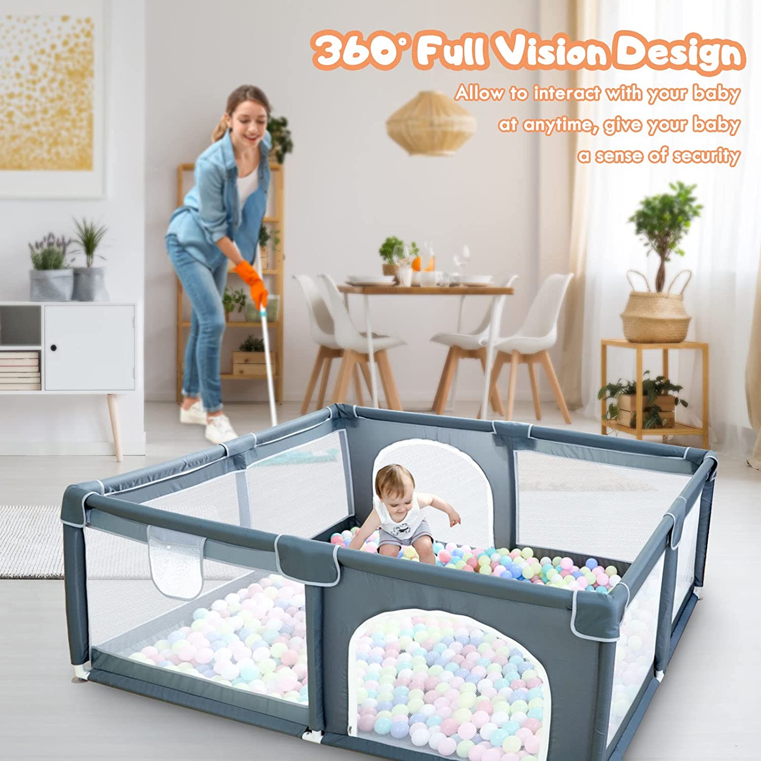 Play Pen For Babies And Toddlers, Baby Play Yard With Gate For Limited Space 47x47x26  Baby Fence With Breathable Mesh, Safety Indoor & Outdoor Activity Center Pi-Mart