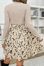 Tied Mock Neck Printed Dress | Long Sleeve Wrap Style | Femstylo