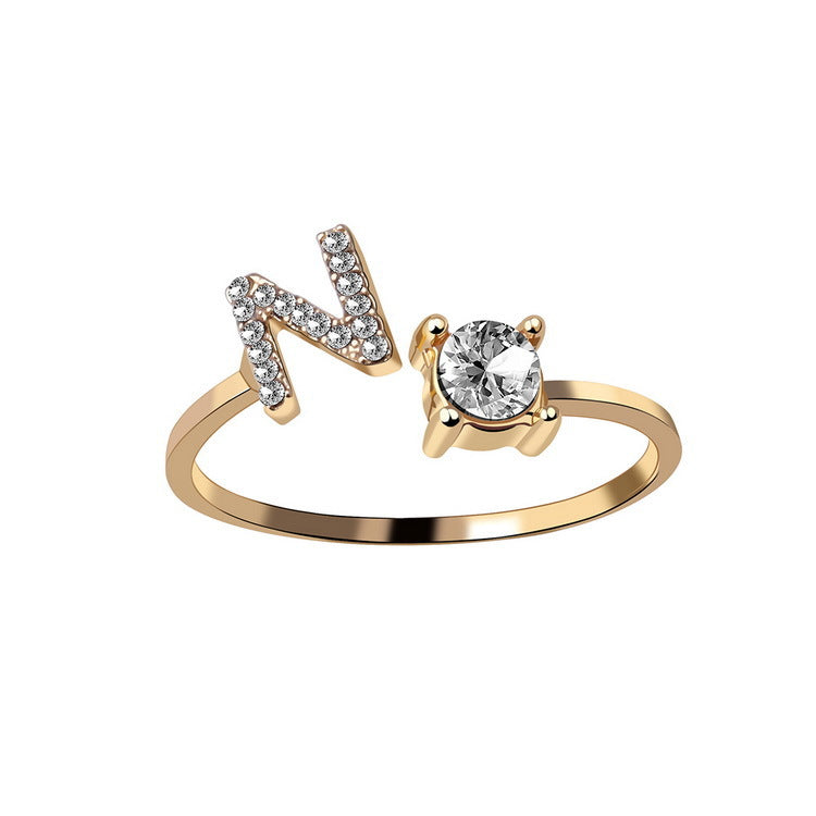 Adjustable 26 Initial Letter Ring Fashion Jewelry For Women Simple Elegant Jewelry Pi-Mart