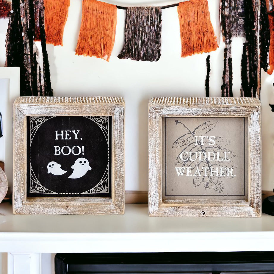 Double-Sided Fall Sign Hey Boo/It's Cuddle Weather Reversible Porch Decor BandsCo Straps