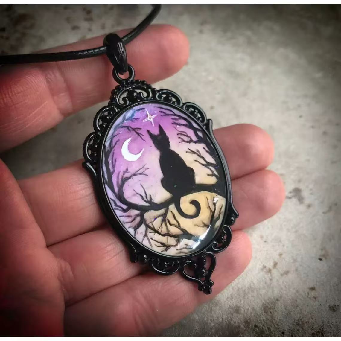 Women's Starry Night Cat Resin Pendant Pi-Mart