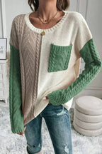 Color Block Round Neck Long Sleeve Sweater - SJB-DIAMOND ELITES