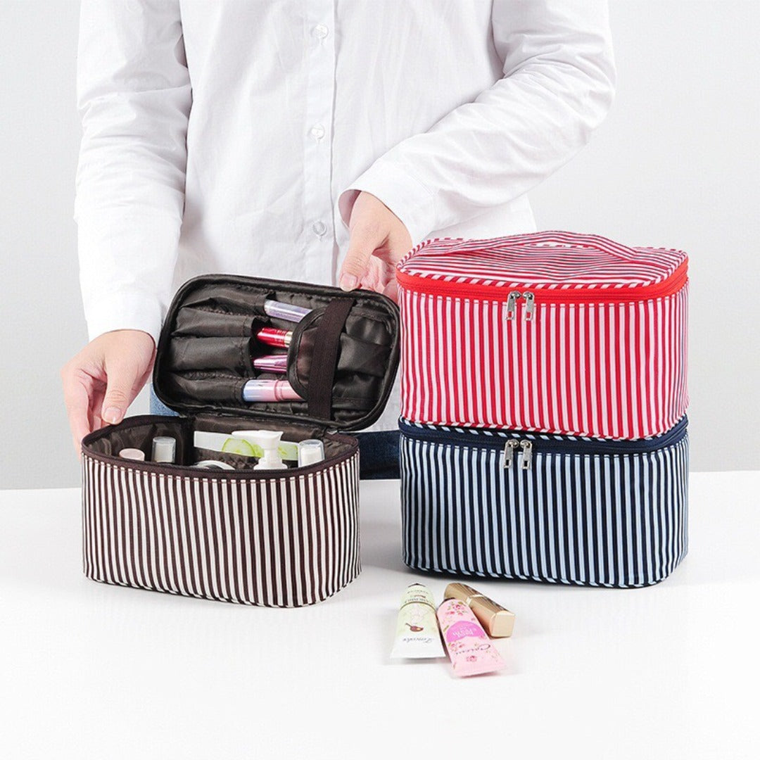 Simple striped cosmetic bag, portable cosmetic storage bag, travel portable large-capacity square toilet bag, makeup bag organizer, - SJB-DIAMOND ELITES