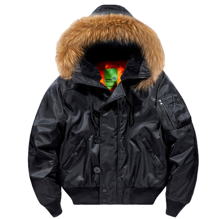 Bomber Jacket Removable Fur Collar Cotton Coat Plus Size Coat Pi-Mart