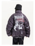 Bear graffiti stand collar cotton coat