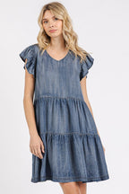V-Neck Ruffled Cap Sleeve Mini Dress For Women – Feminine, Elegant, Playful, Flattering & Stylish Dress for Various Occasions Stevvex