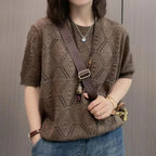 Summer Knitwear Women's Thin Short Sleeve Round Neck Sweater Lootquake LLC