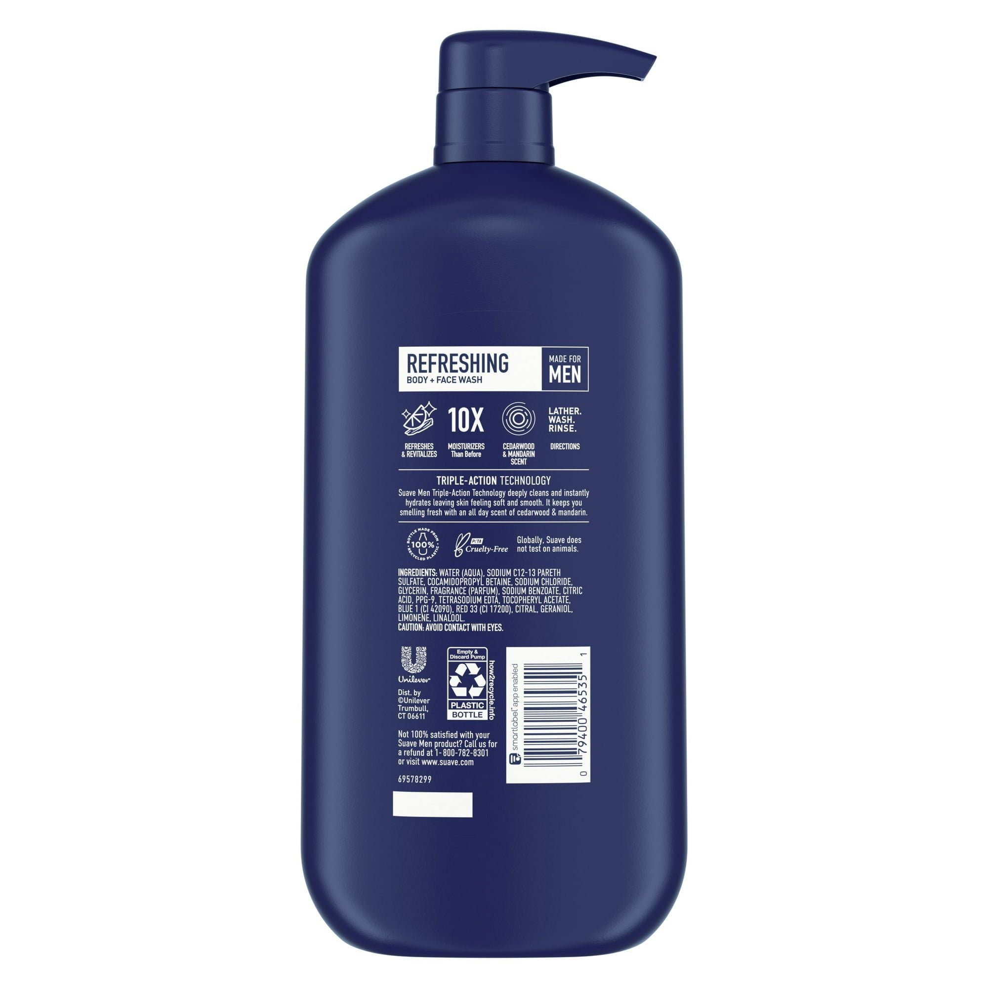 Suave Men Body & Face Wash, Refreshing, Cedarwood and Mandarin, All Skin Types 30 fl oz