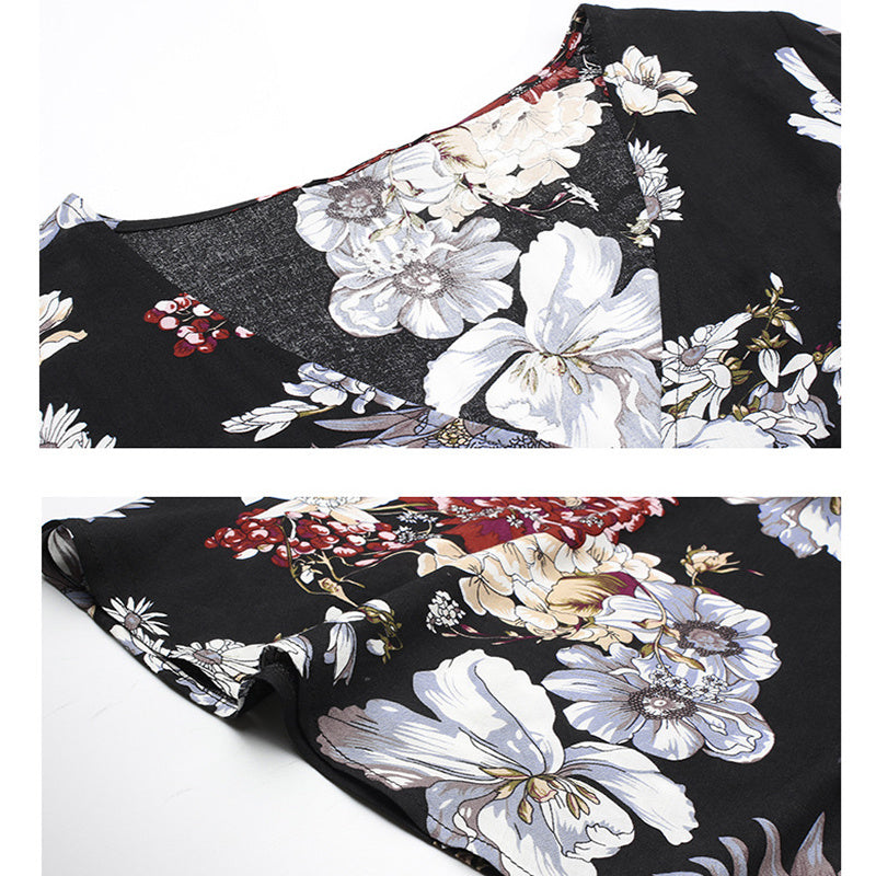Floral Summer Beach Dress With V Neck Elastic Waist Dresses For Women Pi-Mart