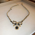 Retro Elegant Leather Winding Chain Diamond Magnetic Necklace Pi-Mart