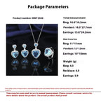 European And American Aquamarine Colored Gems Necklace Ear Stud Ring Women's