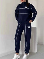 Full Size Striped Quarter Zip Top and Pants Set Plus Size THRIXINE