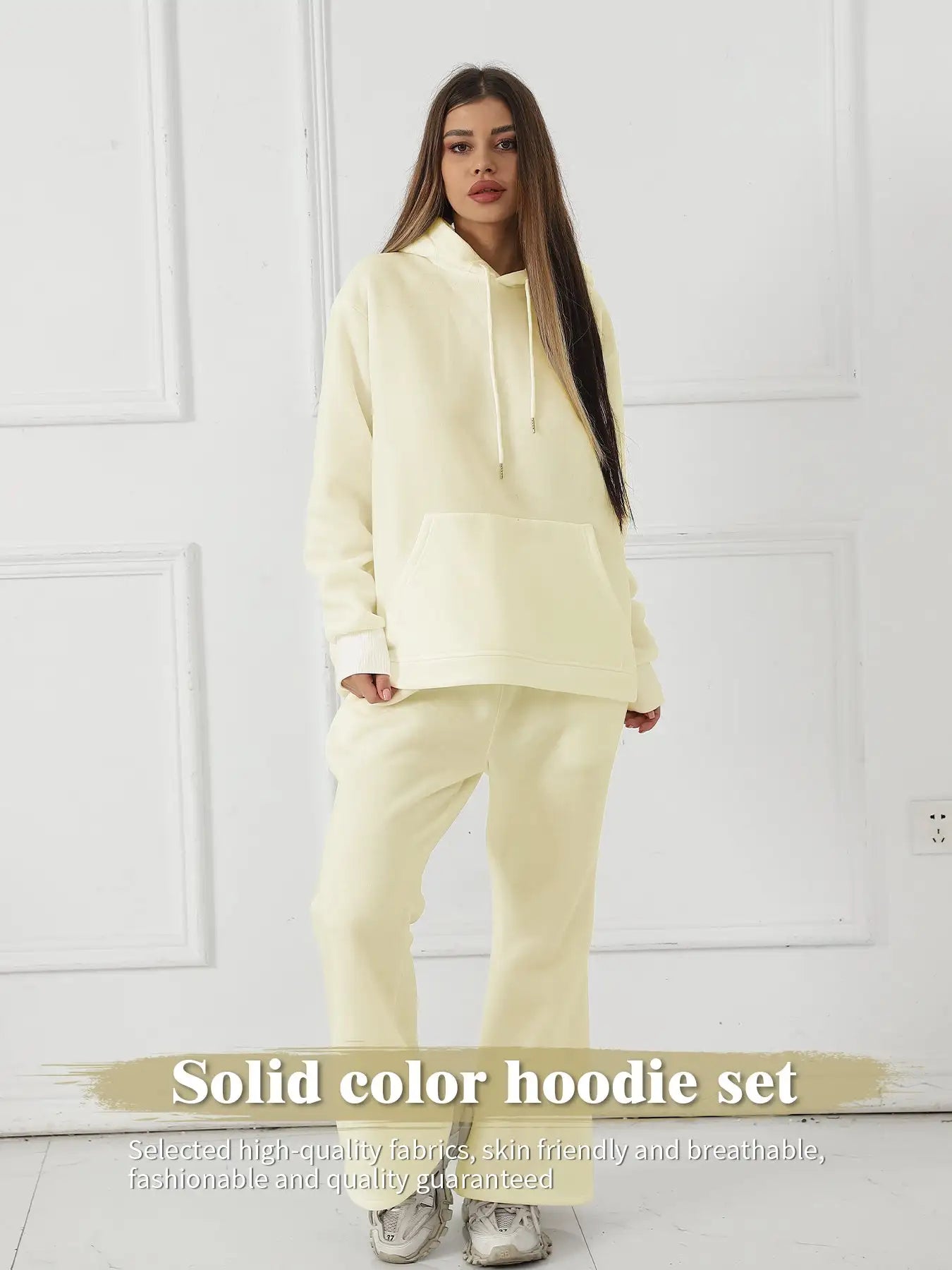 Women's Fashionable Casual Solid Color Long Sleeved Sweatshirt Set - SJB-DIAMOND ELITES
