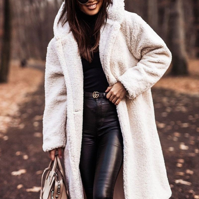 Autumn Winter Fashion Elegant Long Coat Woman Plush Warm Faux Fleece Coat Women Teddy Jacket Female Teddy Coat Outwear Ladies Pi-Mart