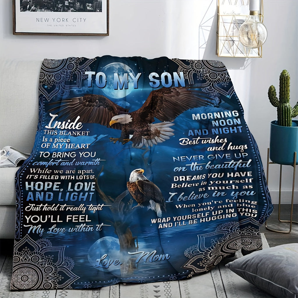 1pc Eagle Flannel Blanket To Son As A Gift, Warm And Cozy Soft Flannel Blanket, Suitable For Bed, Bedroom, Study, Travel, Camping Lootquake LLC
