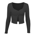 Long Sleeved Crop Cardigan Top Sexy Button Knit T-shirt - SJB-DIAMOND ELITES