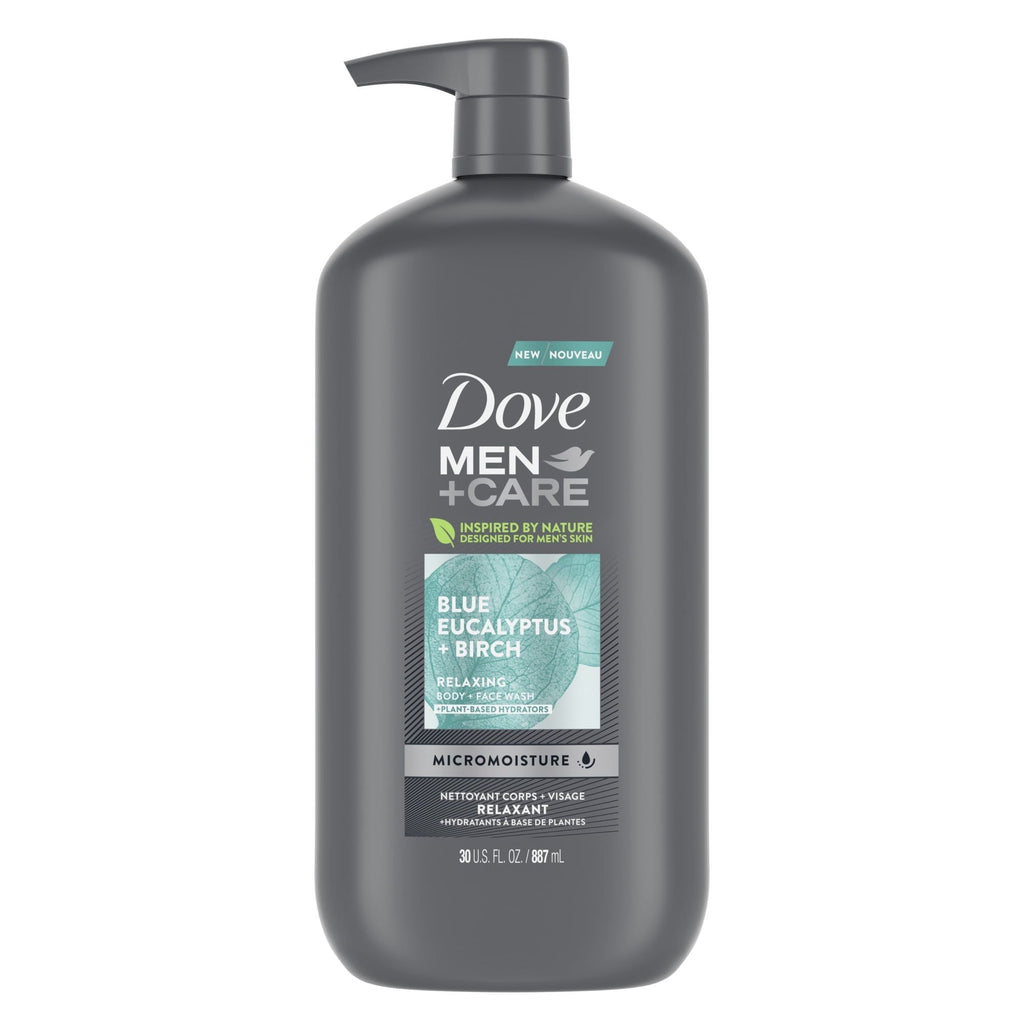 Dove Men+Care Relaxing Hydrating Face and Body Wash, Blue Eucalyptus and Birch, 30 fl oz
