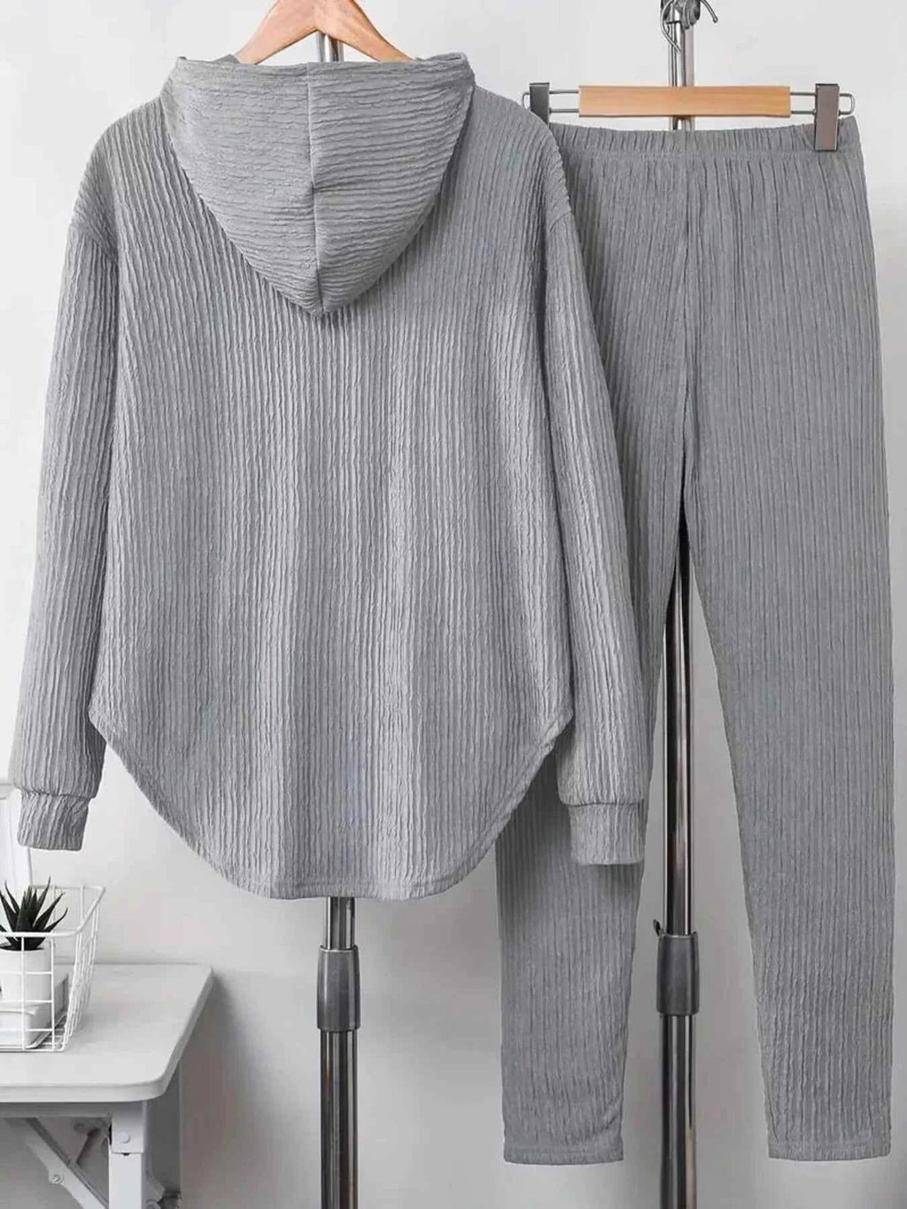 Textured Long Sleeve Hoodie and Pants Set THRIXINE