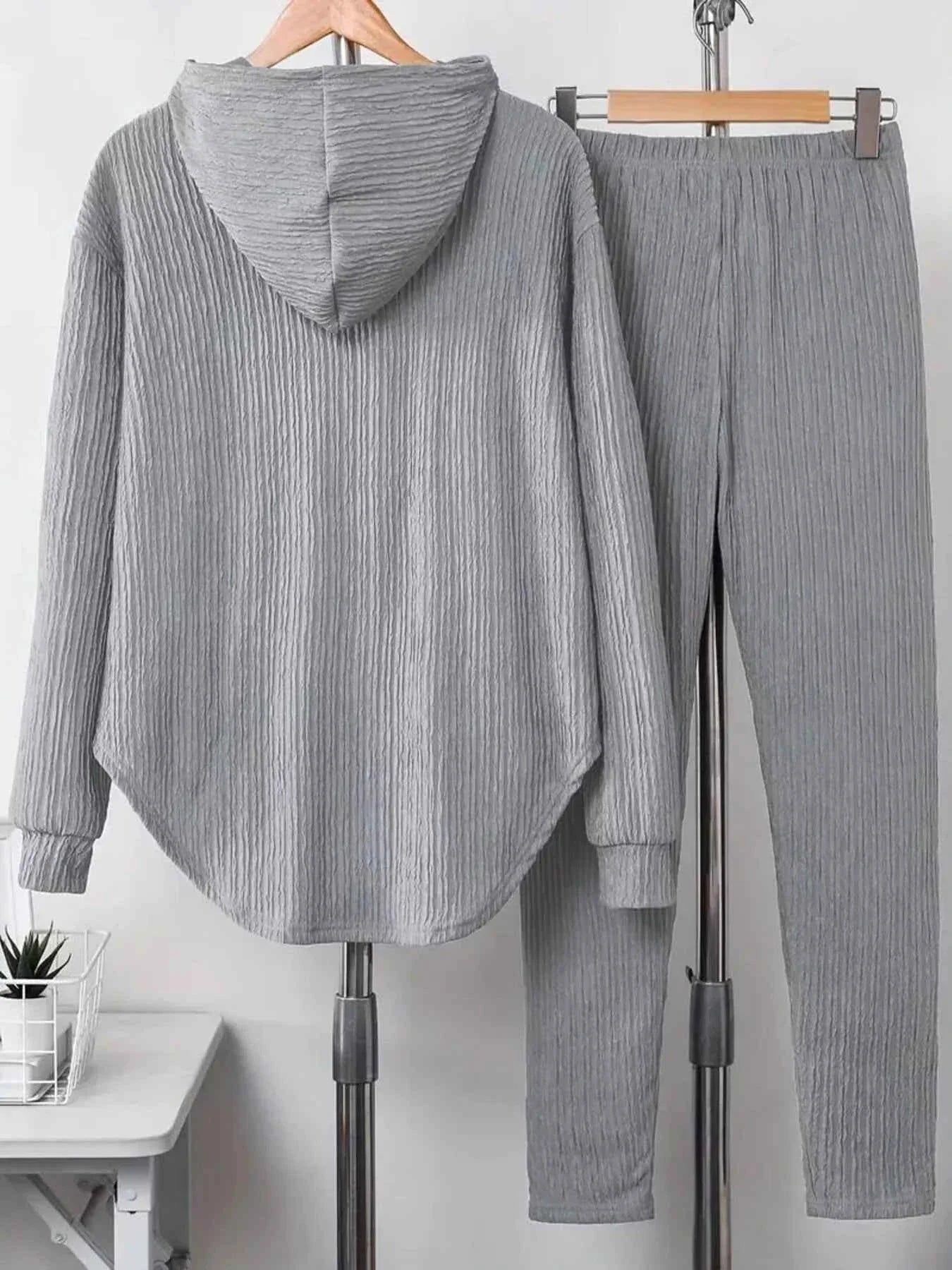 Textured Long Sleeve Hoodie and Pants Set THRIXINE
