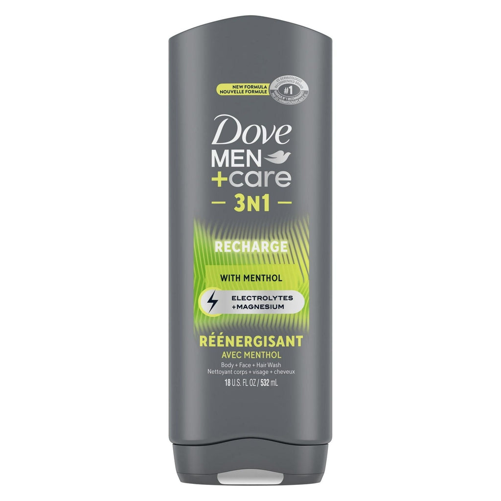 Dove Men+Care Recharge Hydrating 3-in-1 Menthol Body Wash, 18 fl oz