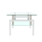 White Glass Coffee Table - Modern Clear Center Table for Living Room 39.37x23.62x17.70 Inches
