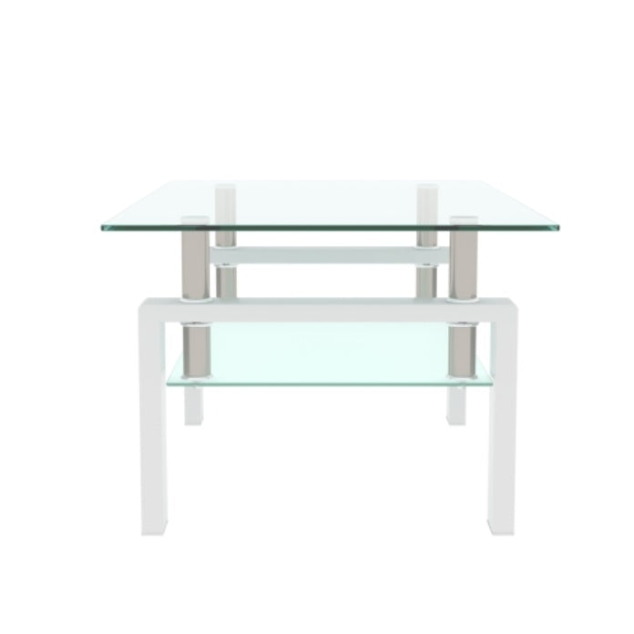 White Glass Coffee Table - Modern Clear Center Table for Living Room 39.37x23.62x17.70 Inches