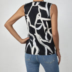 Ladies' Striped Printed Deep V-neck Off Shoulder Pleated Decorative Fashion Vest - SJB-DIAMOND ELITES