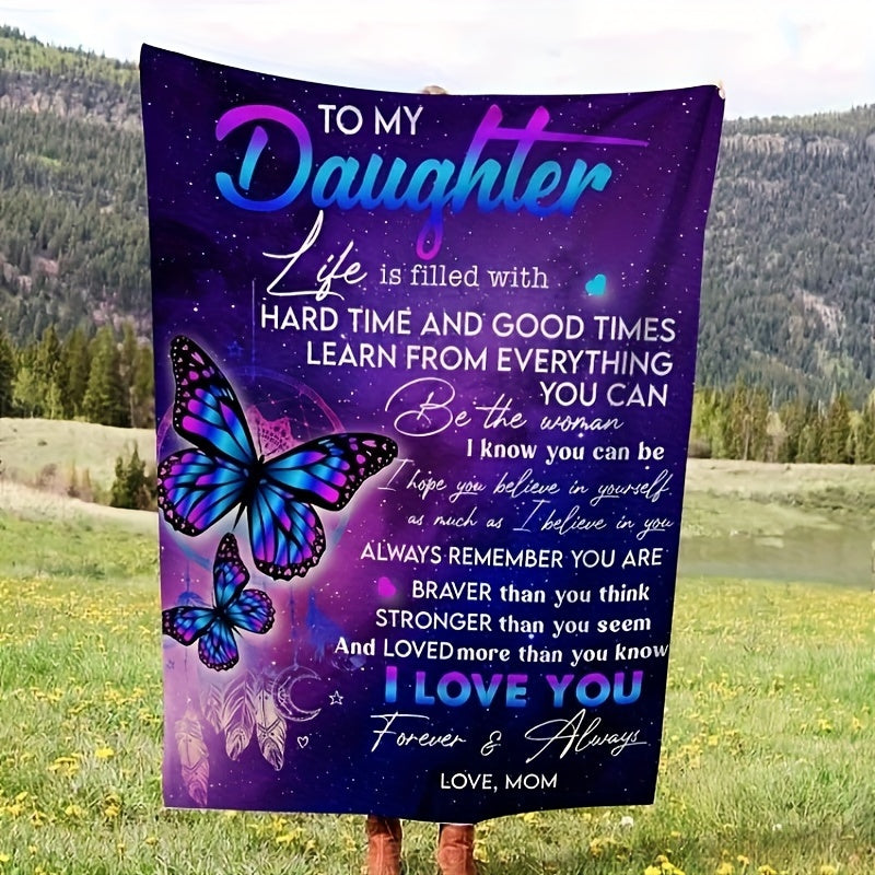 1pc To My Daughter Letter Blanket Mom Gifts For Daughter Colorful Butterfly Pattern Soft Blanket Flannel Blanket For Sofa Bed Lootquake LLC