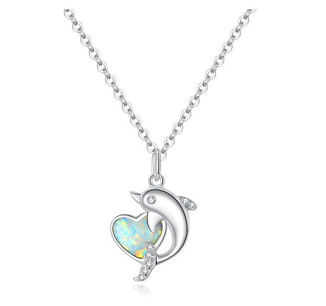 Heart-shaped Aussie Treasure Combined With A Dolphin Necklace Pi-Mart