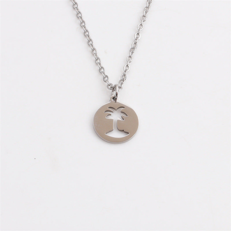 Titanium Steel Hollow Coconut Tree Pendant Neck Accessories Men Pi-Mart