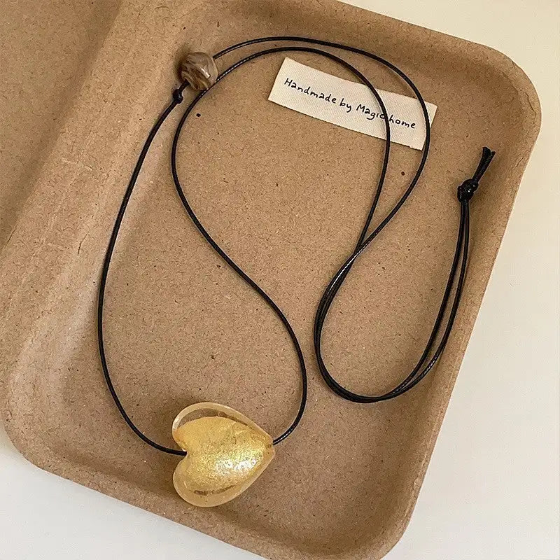 New Style Glass Love Pendant Design Sense Niche Long Necklace Lootquake LLC