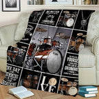 1pc Drum Set Themed Fleece Blanket, Musical Passion Gift, Soft Cozy Music Lover Throw, Bedroom & Living Room Decor, Drummer Inspirational Quotes, Black & White