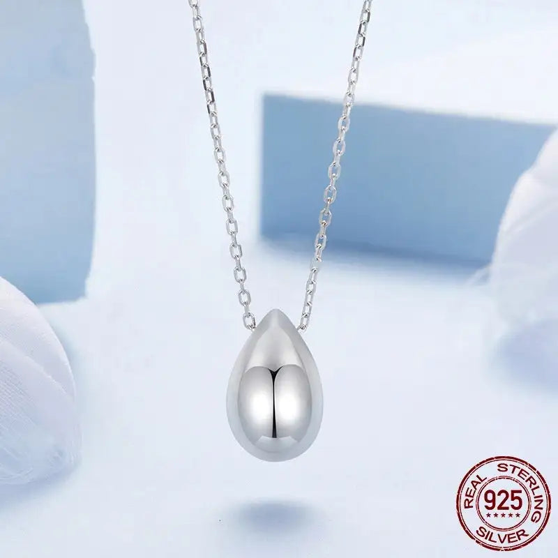 Water Drop Necklace S925 Sterling Silver White Gold Plated Ornament