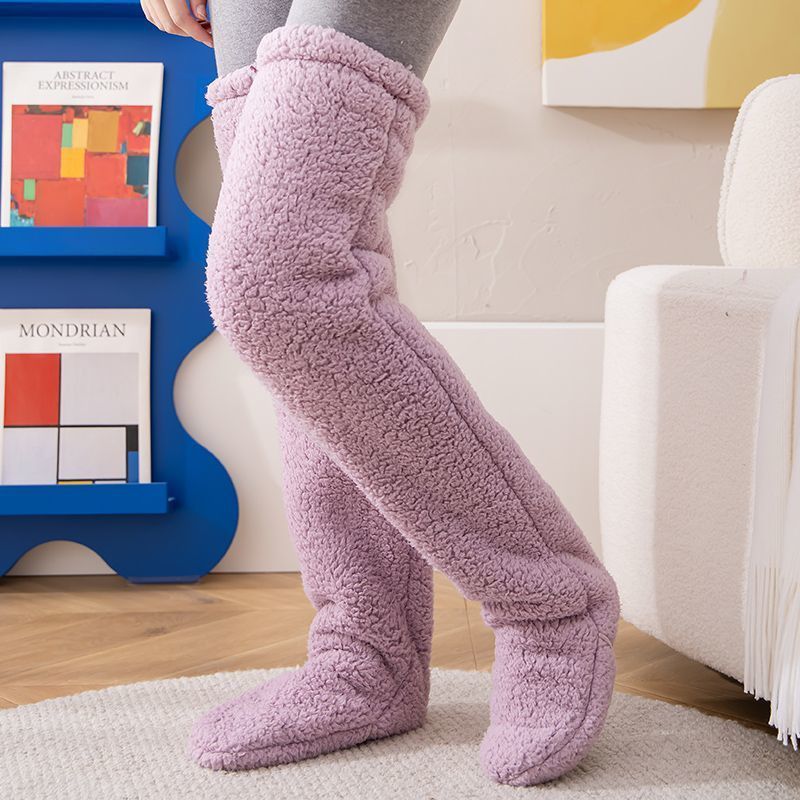 Over Knee High Fuzzy Long Socks Winter Warm Cold Leg Knee Joint Cold-proof Stockings Home Floor Sleeping Socks Pi-Mart