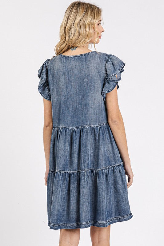 V-Neck Ruffled Cap Sleeve Mini Dress For Women – Feminine, Elegant, Playful, Flattering & Stylish Dress for Various Occasions Stevvex