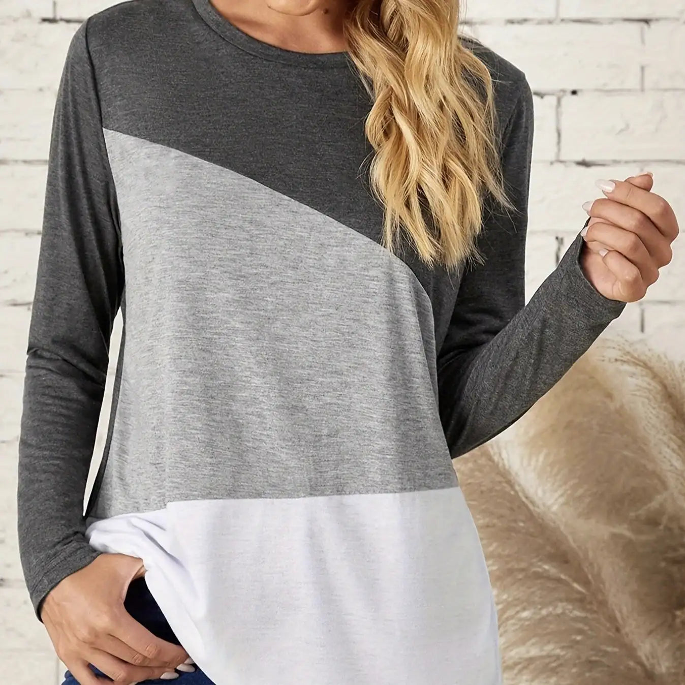 Ladies' Fashionable Casual Patchwork Color Long Sleeved T-shirt Top - SJB-DIAMOND ELITES